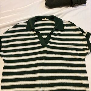 Madewell Green and White Striped Knit Polo